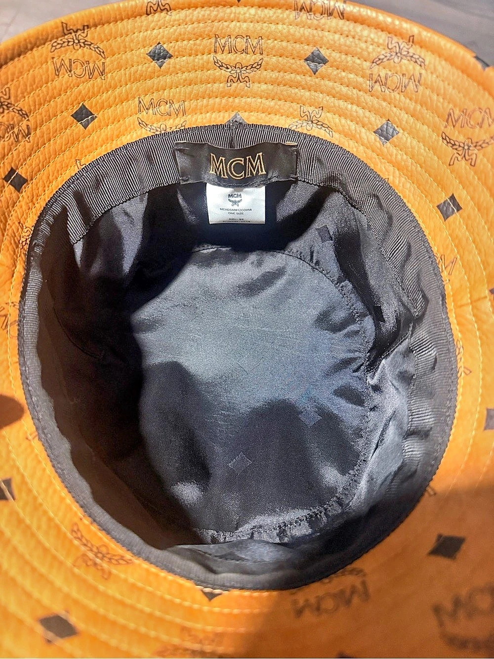 MCM Visetos Monogram Bucket Hat Orange & Black - Picture 3 of 3
